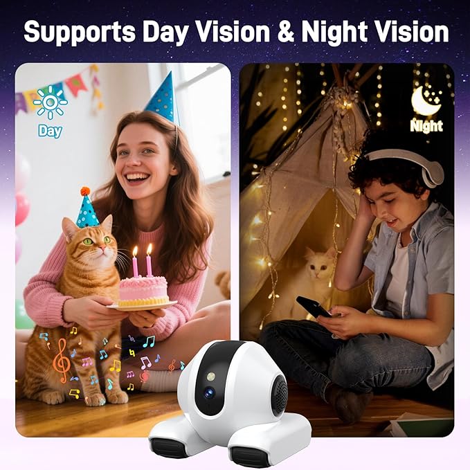 BABORUI Pet Camera Robot with 1080P HD Video, Two-Way Audio, Motion Tracking | Smart Pet Monitor with Night Vision, App Control, and Voice Interaction | Ideal for Dogs & Cats
