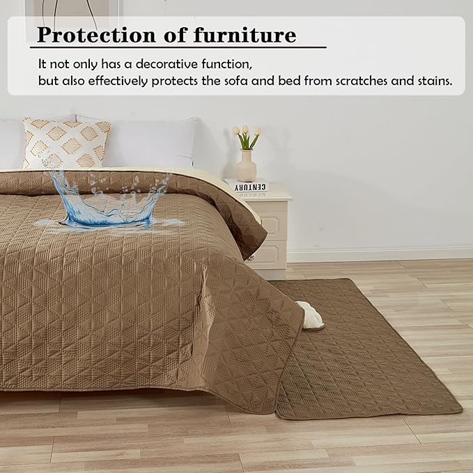 Waterproof Dog Bed Cover Pet Blanket, Soft Pet Couch Covers for Sofa Washable, Bed Couch Sofa Furniture Protector for Puppy Cat Kids (Khaki,75 * 180 CM)