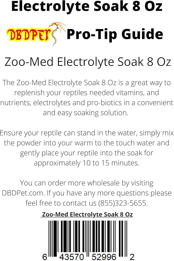 Zoomed Reptile & Amphibian Electrolyte Soak (8oz) & Includes DBDPet Pro-Tip Guide - Great for Beardies, Chameleons, and Geckos After Laying Eggs!