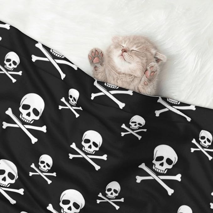 Reversible Pet Blanket for Sofa Protection Pet Comfort, Skull and Crossbones, Double Sided Design with Cozy Nubby Nap Side and Durable Smooth Play Side