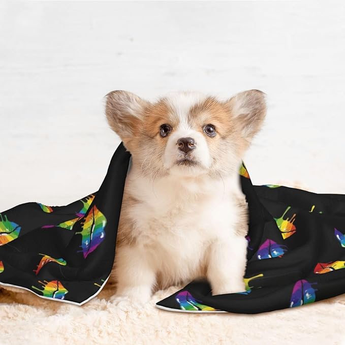 Reversible Pet Blanket for Easy Cleaning Maintenance, LGBT Gay Homosexual Lesbian Rainbow Lips Pride, Double Sided Plush Dot Design Means Double Use Between Washes for Convenience