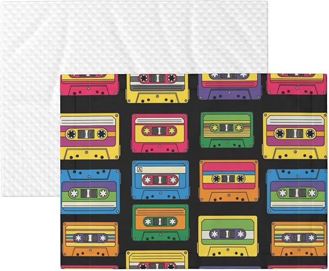 Pet Blanket for Travel and Home, Colorful Retro Cassette Pattern, Reversible Plush Dot Design with Soft Grip Texture on One Side Perfect for Car Seats Moving Vehicles