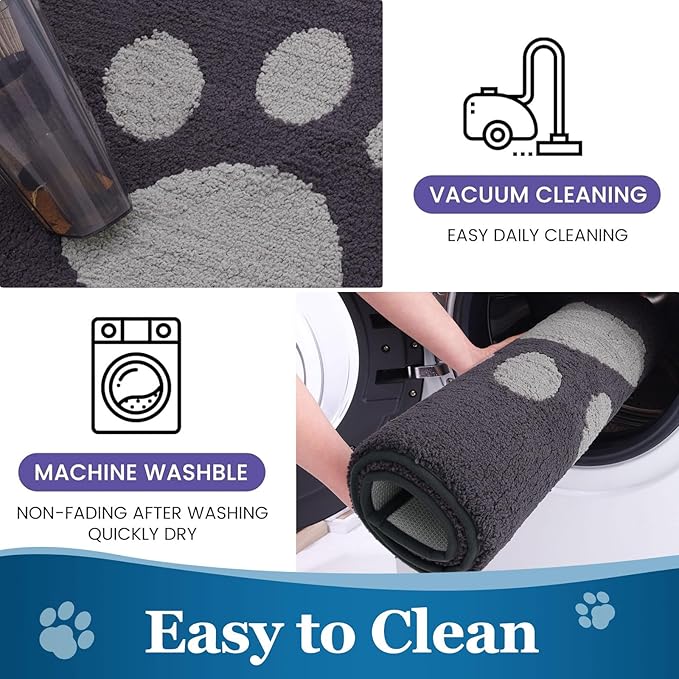 Buganda Dog Door Mat for Muddy Paws, Absorbent Dirt Trapper Washable Indoor Doormats, Non Slip Low-Profile Mud Mat for Dogs, Front Entrance Doormat for Inside Floor (40x32 Inches, Dark Grey)