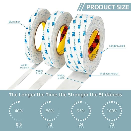 Made of 3M Double Sided Foam Tape 1'' x 16.5Ft 2 Pack, Heavy Duty PE Foam Tape Strips for Crafts Picture Hanging Poster Alarm Sensor Arts DIY Home Deco