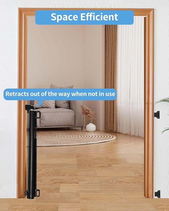 Retractable Baby Gate for Doorways and Stairs, Mesh Safety Gate for Pet, Indoor & Outdoor Use, One-Hand Operation, Easy Installation, 33.6" Tall, Expands to 71" Wide（Black,33.6"x71"）