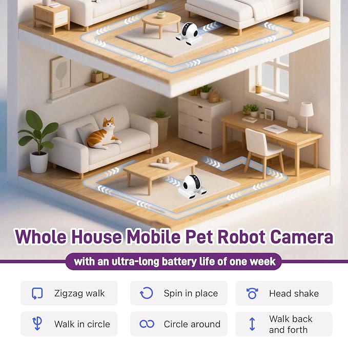 BABORUI Pet Camera Robot with 1080P HD Video, Two-Way Audio, Motion Tracking | Smart Pet Monitor with Night Vision, App Control, and Voice Interaction | Ideal for Dogs & Cats