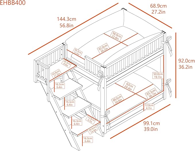New Age Pet ECOFLEX Aspen Dog Bunk Bed in Antique White, Memory Foam Cushions, Wide Stairs, Non Toxic, Easy Assembly