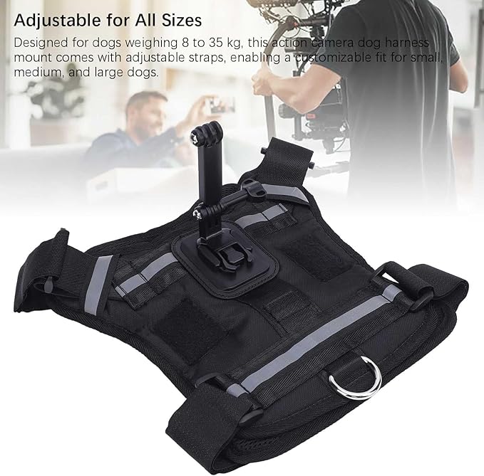 Action Camera Dog Harness Mount, Nylon Pet Harness Vest with Adjustable Straps, Chest & Back Fixation for Large Medium Small Dogs 835kg, Compatibility for Recording