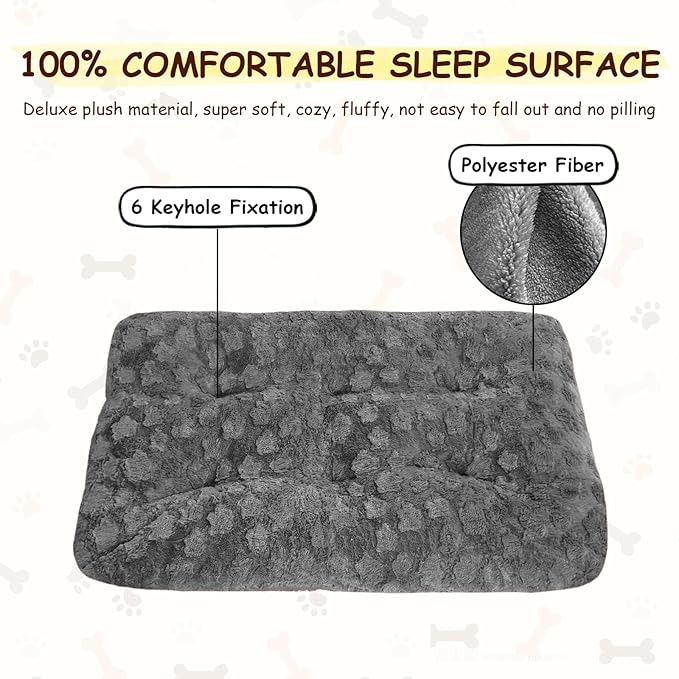 Washable Dog Bed for Small to Large Dogs, Calming Anti Anxiety Medium Dog Bed, Deluxe Plush Faux Fur Crate Beds, Comfy Fluffy Kennel Pad Pet Sleeping Mat Non-Slip Bottom, 35"x22", Dark Grey