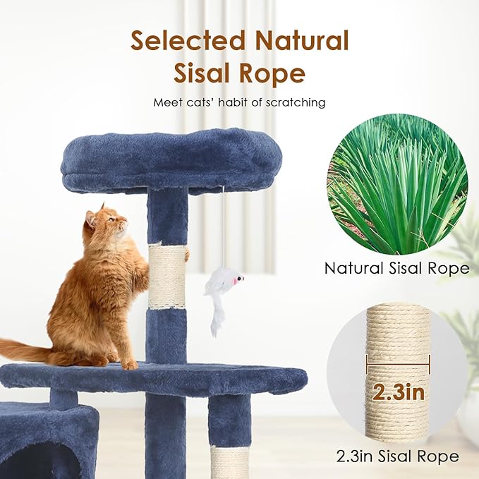 PayLessHere Cat Tree 36in Cat Tower with Cat Scratching Post, Cat Condo Stand House Furniture Kitty Activity Center with Furry Toys Cat Tree for Indoor Cats,Navy Blue