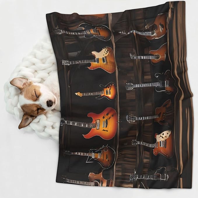 Double-Sided Plush Dog Blanket for Small Medium Large Dogs, Guitars, Soft Velvet Pet Blankets, Reversible Cat Dog Blanket for Sofa Bed Protector, Cozy Snuggle Warming Throws for Puppy, Pets