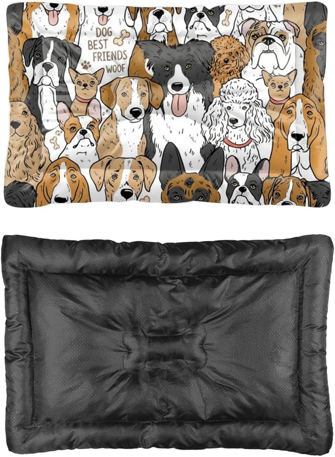 Cute Cartoon Dogs Dog Beds and Furniture Dog Cage Mats Cage Pad Medium Bed for Crate Washable Non-Slip Bed for Crate Furniture Mat Beds and Indoor Outdoor 24X18 Inch