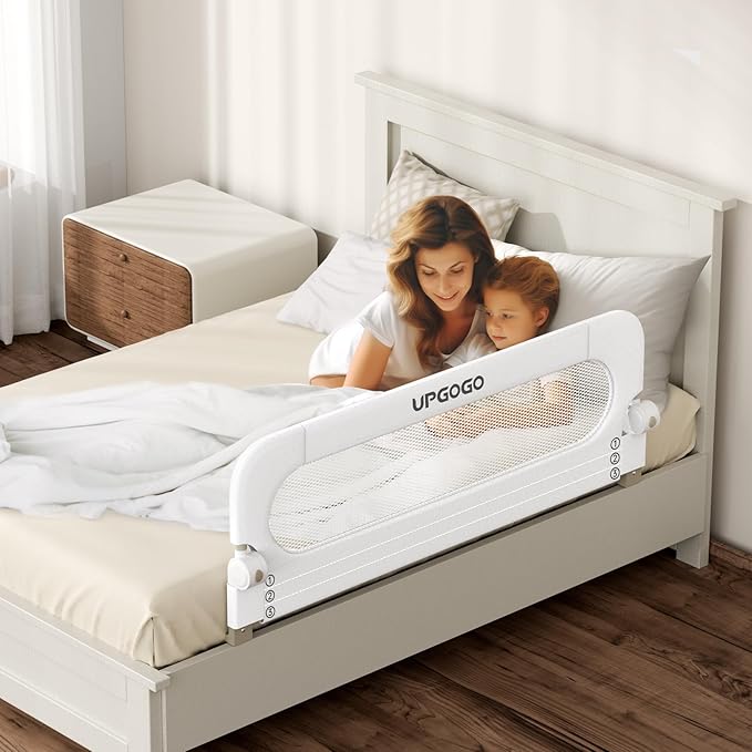 Folding Bed Rail for Toddlers,Baby Bed Rail Guard with Reinforced Anchor Safety System,Fit Bunk,Full Size,Queen,King,Twin(White,43"x23.6")