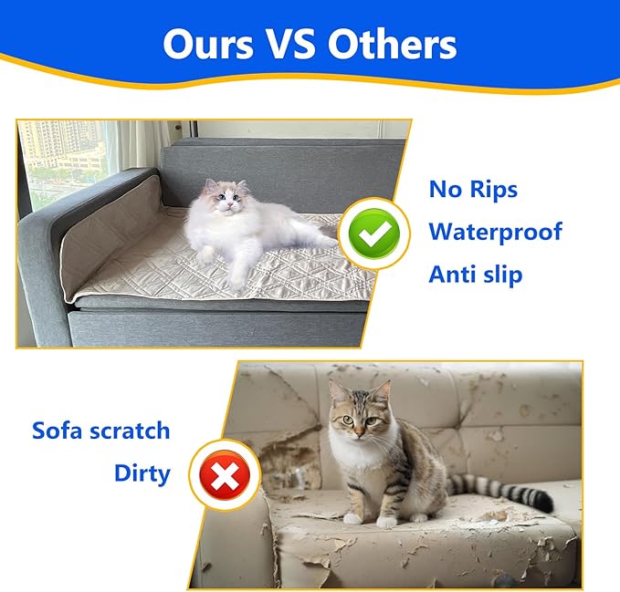 Dog Bed Cover, 100% Waterproof & Anti-Slip Pet Blanket Sofa Mat, Reusable Washable Geometric Embroidery Mattress, Camping Pad for Dogs/Cats (30x70 inch, Beige)