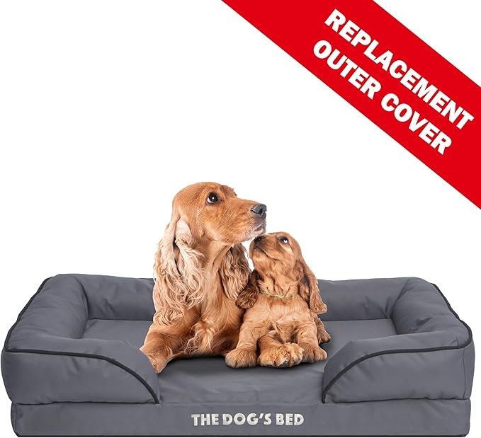The Dog’s Bed Replacement Outer Cover & Bolster for Standard Foam Beds, Oxford Fabric, Grey, Large