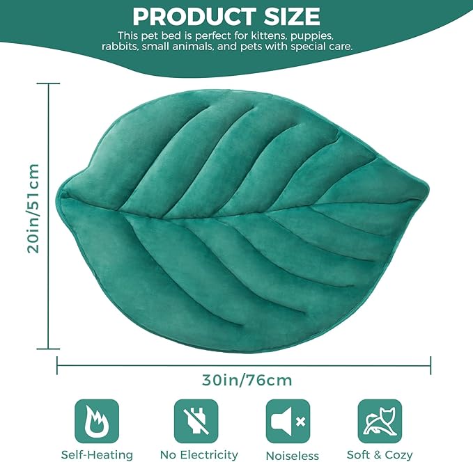 KOOLTAIL Upgrade Self Warming Cat Bed for Winter, Reversible Extra Cozy Pet Sleeping Blanket Pad for All Season, Thicken Self Heating Puppy Mats with Thermal Foil for Crate, Floor, Outdoor, Green Leaf