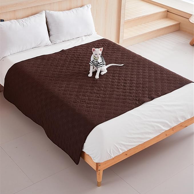 GIBZ Waterproof Dog Bed Blanket Cover Anti Slip Pet Furniture Protector Washable Large Washable Quilted Mat for Indoor, Coffee, 200x260cm