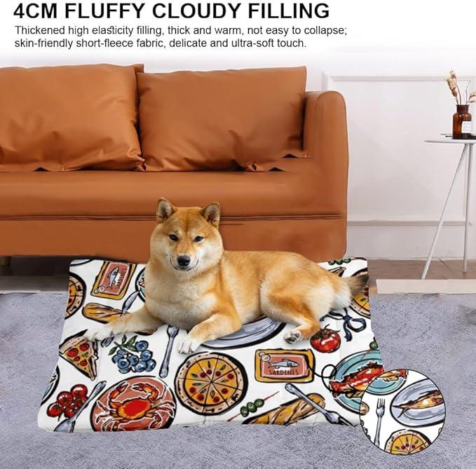 Colorful Sea Food Dog Beds and Furniture Crate Mats for Dog Cages Bed Pads Small Bed for Crate Washable Non-Slip Cushion Soft and Comfortable Pet Washable Pet Mat Cushions Indoor Outdoor 36X24 Inch