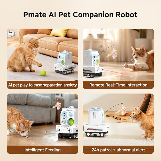 PMATE Self-Moving Pets Camera AI-Powered Rover with Auto Tracking & Patrol, 2K Live View, Night Vision, 2-Way Talk, and Auto-Recharge,(Blue)