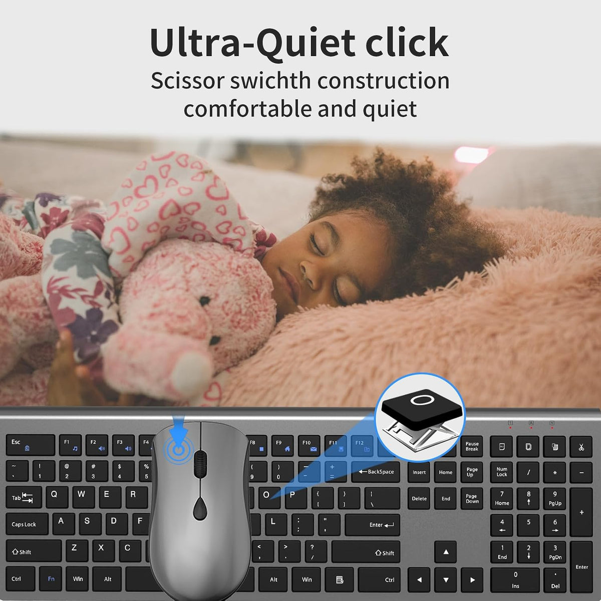 Slim Silent Full Size Wireless Keyboard Mouse Combo Space Grey