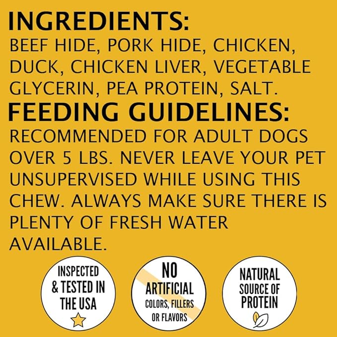 Hubert Pet Triple Flavored Rawhide Kabobs, Chicken, Duck & Pork Hide Dog Chews, All Natural Treats for All Dog Sizes, 2 Pound Resealable Bag