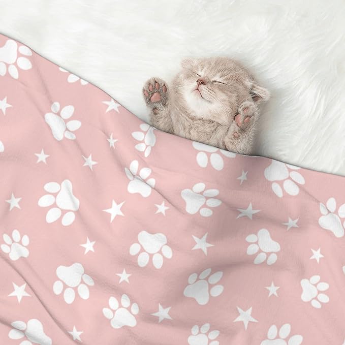 Pink Throw Blanket - Paw Print Blanket for Dog Cat Pet Blankets 23x16 for Couch Sofa Bed