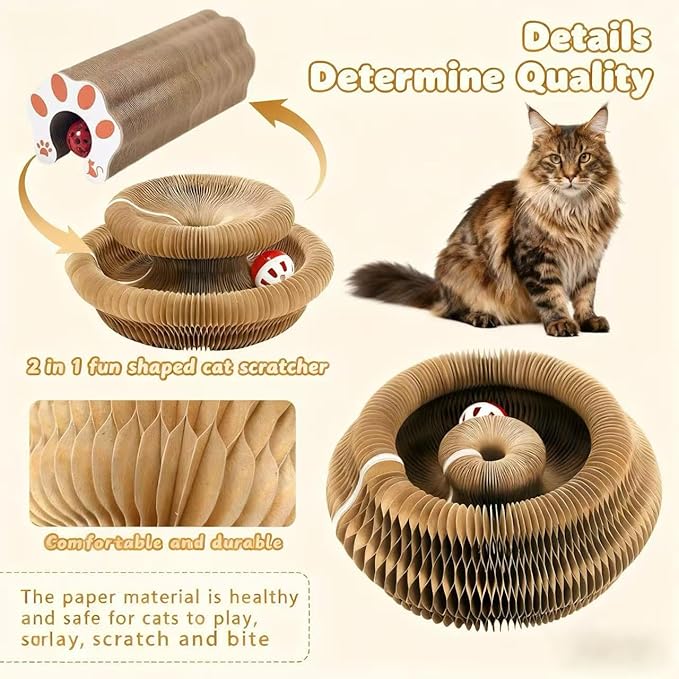 Cat Scratcher Toys for Indoor Cats - Kitty Kurlz Magic Organ Cat Scratcher Board, Cardboard Cat Scratching Board Ball Scratcher Pad