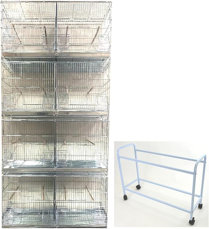 Combo: Galvanized Zinc Plated Stack & Lock Breeder Bird Flight Cage Breeding Nest Door Removable Divider with Rolling Stand (26.5"x11"x15"H-LOT-4-STAND, Galvanized Zinc Plated)