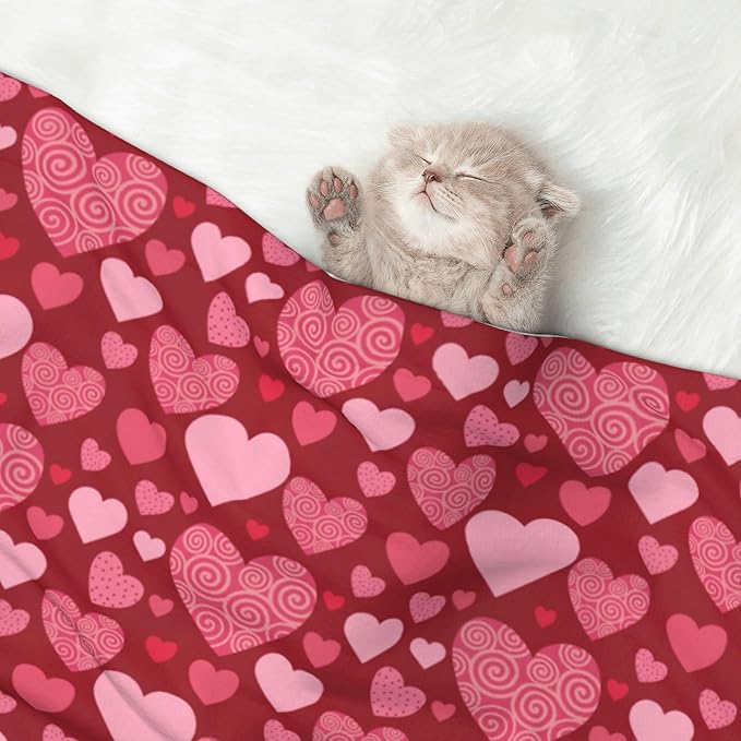 Red Blanket for Pet - Heart Love Throw Blanket 40x30 Pink Couch Blankets for Puppy Dogs Cats