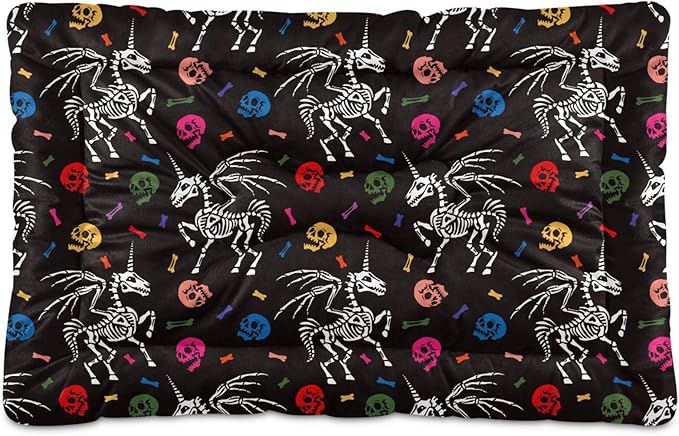 Pet Bed Gothic Unicorn Skeleton Skull Dog Bed Mat Absorbing Non Slip Pad Pet Sleeping Mat for Small, Medium, and Large Dogs Puppy Cat 36 in x 24 in