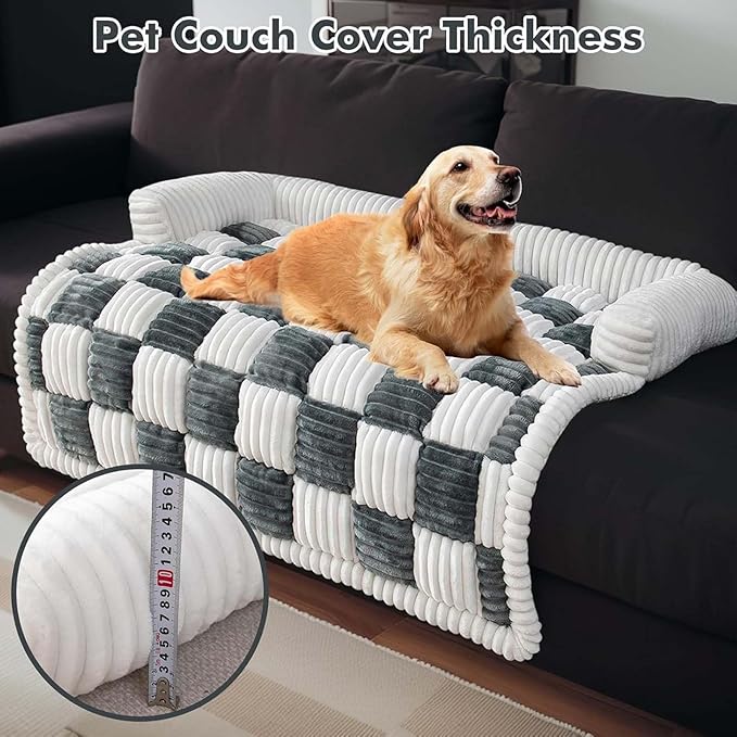 Pet Couch Covers for Sofa, Cat Dog Couch Cover Protector, Dog Bed Mat for Sofa Couch Furniture Protector Cream Square Plaid Cozy Dog Couch Cover