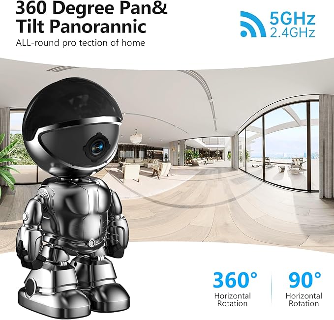 Indoor Camera 2K 5G/2.4Ghz WiFi Home Security, Baby/Pet/Robot Camera with Phone App Motion Detection, Color Night Vision, Siren Alarm, Two-Way Talk, Human Detection