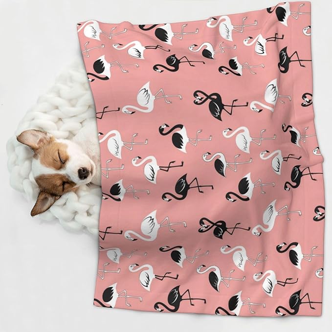Two Sided Pet Cuddler Blanket for Anxiety Calming, Pink Flamingo, Reversible Plush Design with Bubble Dot Pattern Provides Familiar Surface Anywhere