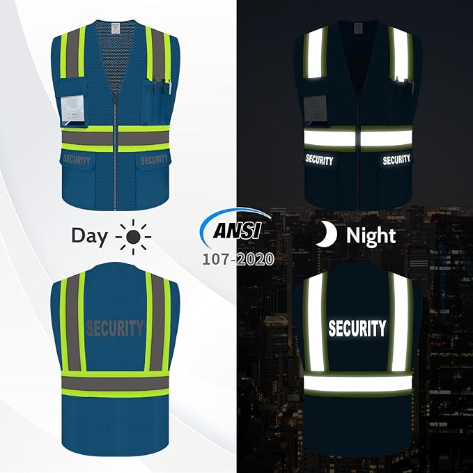Security Vest for Security Guard, Hi Vis Safety Vest for Men Women,High Visibility Mesh Work Vest with Reflective Strips, ANSI Compliant, Blue, S