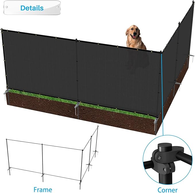 Patio 5' x 61' Outdoor Privacy Screen Freestanding Temporary Fence Panels Net Cover with Metal Poles for Outside Backyard Pool Garden Air Conditioner Fencing, Black