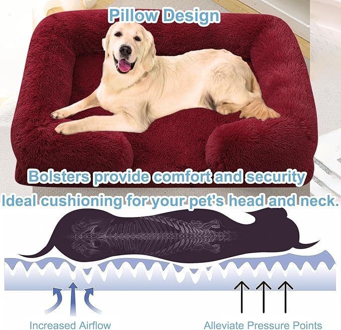 Dog Beds Large Sized Dog Orthopedic, Sofa Dog Bed with Waterproof Lining and Nonskid Bottom, Rectangle Washable Dog Bed for Medium Small Dogs and Cats Comfortable (Color : Red, Size : 23 x 18)