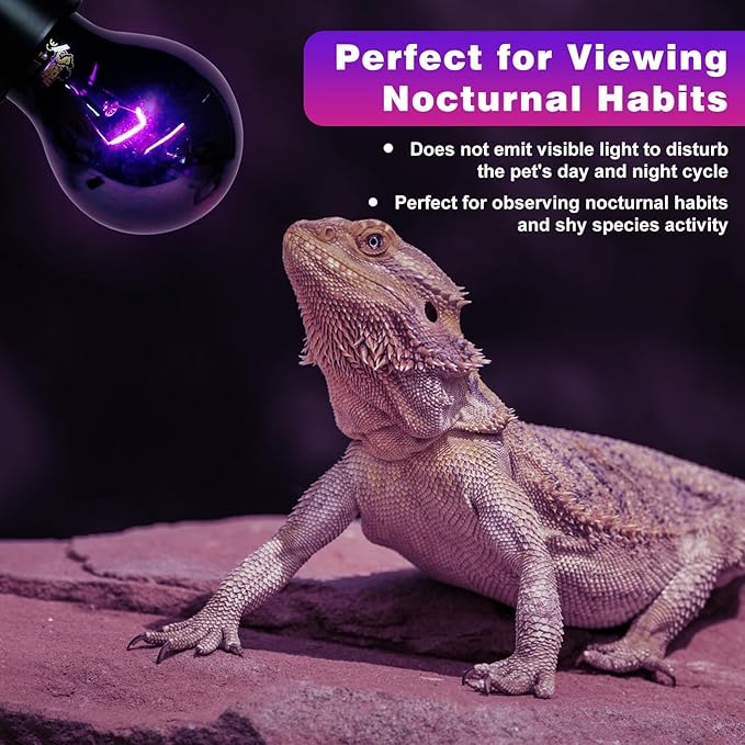 Reptile Heat Lamp 100W Combo Pack, Day and Night Basking Spot Bulb for Amphibian Includes Black Heat Lamp UVA Daylight Heating Light