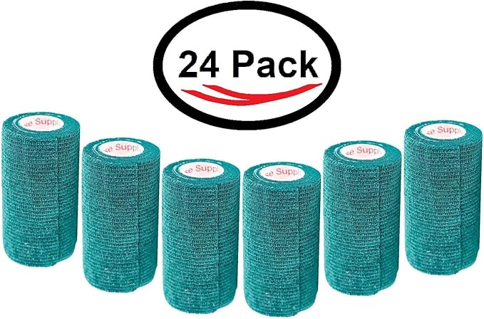 3 Inch Vet Wrap Tape Bulk (Hunter Green) (Pack of 24) Self Adhesive Adherent Adhering Flex Bandage Grip Roll for Dog Cat Pet Horse