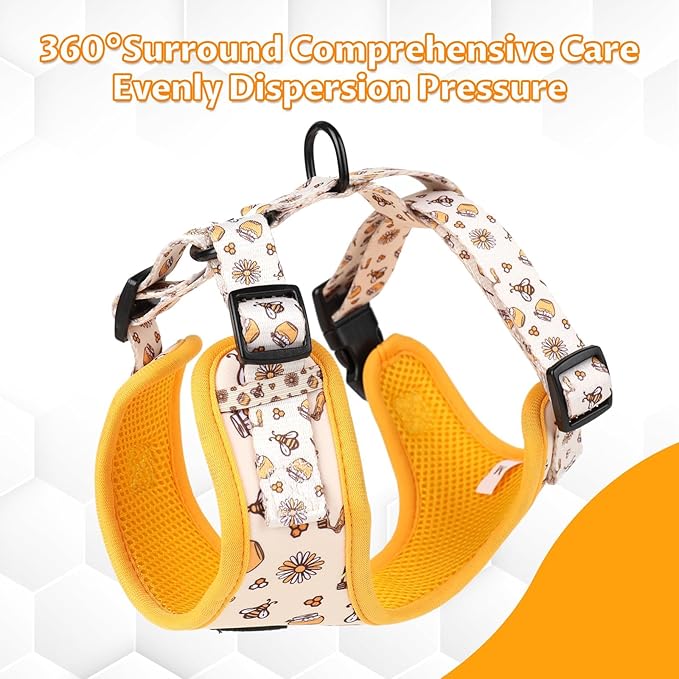 Dog Cat Harness and Leash Set, Puppia Soft Mesh Padded and Adjustable Puppy Vest Cute Dog Clothes Escape Proof Easy Walk Pet Accessories (Honeybee, M (Neck 13.4"-16.5"; Chest 17.7"-23"))