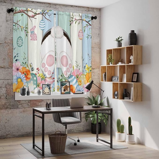 Easter Window Curtains 63 Inch Long 2 Panel Set, Rod Pocket Bedroom Curtains &