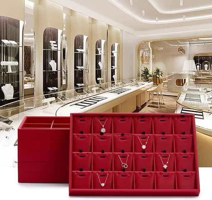 Oirlv Gorgeous Red Leather Jewelry Tray 12 Grid Jewelry Drawer Organizer