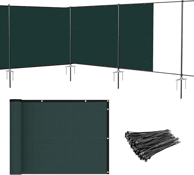 Patio 6' x 134' Outdoor Privacy Screen Freestanding Temporary Fence Panels Net Cover with Metal Poles for Outside Backyard Pool Garden Air Conditioner Fencing, Green