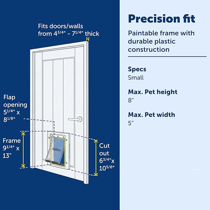 PetSafe Wall Entry Pet Door - Rust-Free Telescoping Frame - Easy Install for Interior & Exterior Walls 4 3/4" - 7" Thick - Small - for Pets Up to 15 Lb