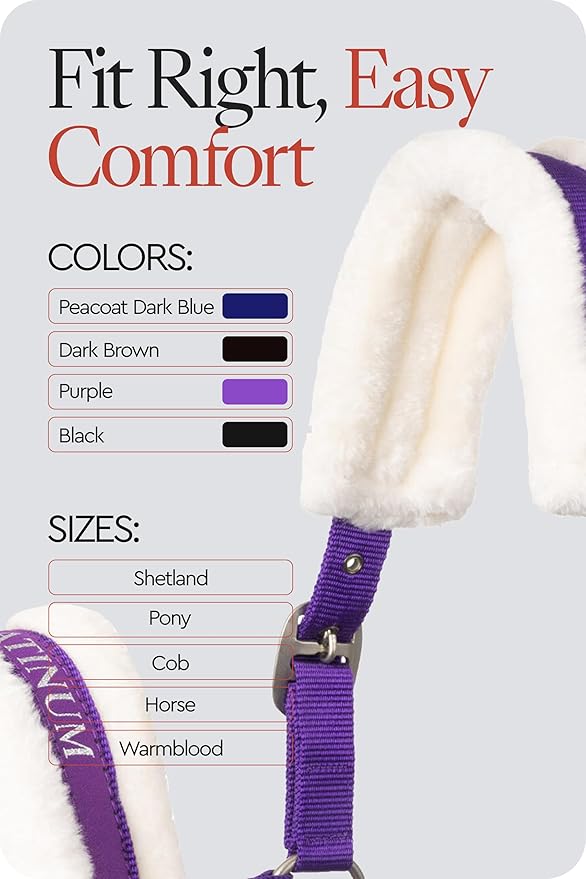 HORZE Howard Soft Fleece Padded Adjustable Polyester Horse Halter - Purple - Warmblood