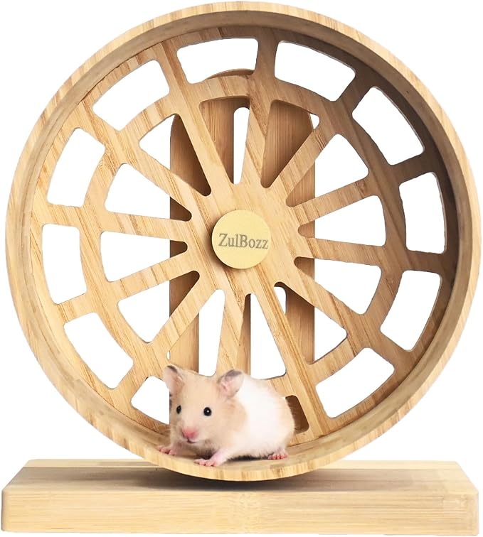 Hamster Wheel – Silent Hamster Toys, 9 Inch Chinchilla Wheel for Syrian, Dwarf Hamsters, Gerbil Wheel – Bamboo Cage Accessories, Exercise Wheel, Small Animal Toy