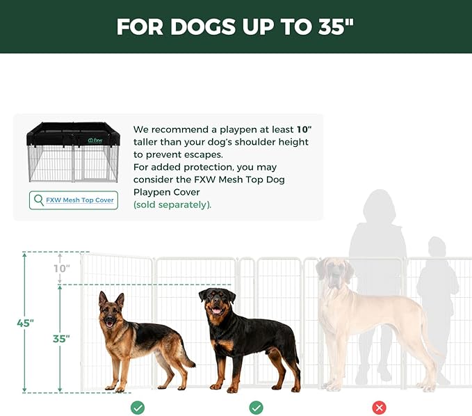 FXW Homeplus Unleashed Indoor Dog Playpen - Stress-Free and Safe Play, Heavy Duty 45 Inch 32 Panels Dog Pen for Large Dogs, White│Patented