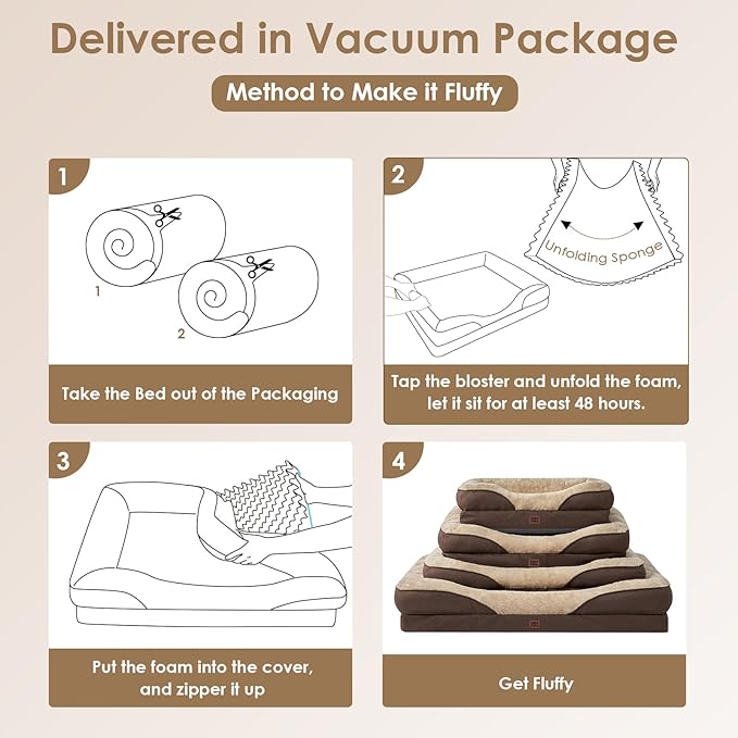 EHEYCIGA Orthopedic XXL Dog Bed for Large Sized Dog, 52x41x8 Inch Extra Large Memory Foam Dog Couch Bed with Sides, Waterproof Liner & Washable Removable Cover, Bolster Pet Sofa, Brown
