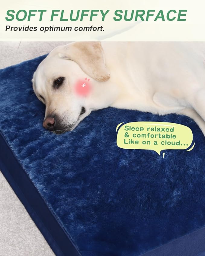 KSIIA Orthopedic Dog Crate Bed Waterproof Dog beds for Large Dogs Deluxe Plush Washable Pet Mat with Egg Crate Foam & Removable Cover, 41 x 27 Inch, Blue