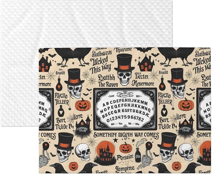 Dog Cat Blanket Double Sided, Halloween Witchcraft Witch Pumpkin Spider Web Bat Raven Magic Board Spirit Skull Skeleton Vintage Black, Plush with Raised Dot Pattern and Smooth Reverse for Cuddling