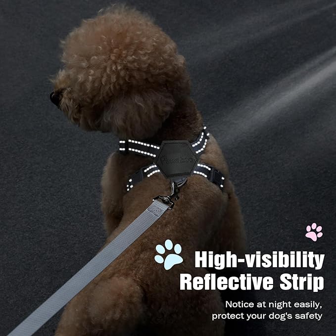 Pawaboo Small Dog Harness and Leash Set, Puppy Harness X-Frame No Pull No Choke, Dog Vest Harness Adjustable for Small Medium Sized Dogs, Soft Breathable Pet Harness for Walking Outing (M, Black)